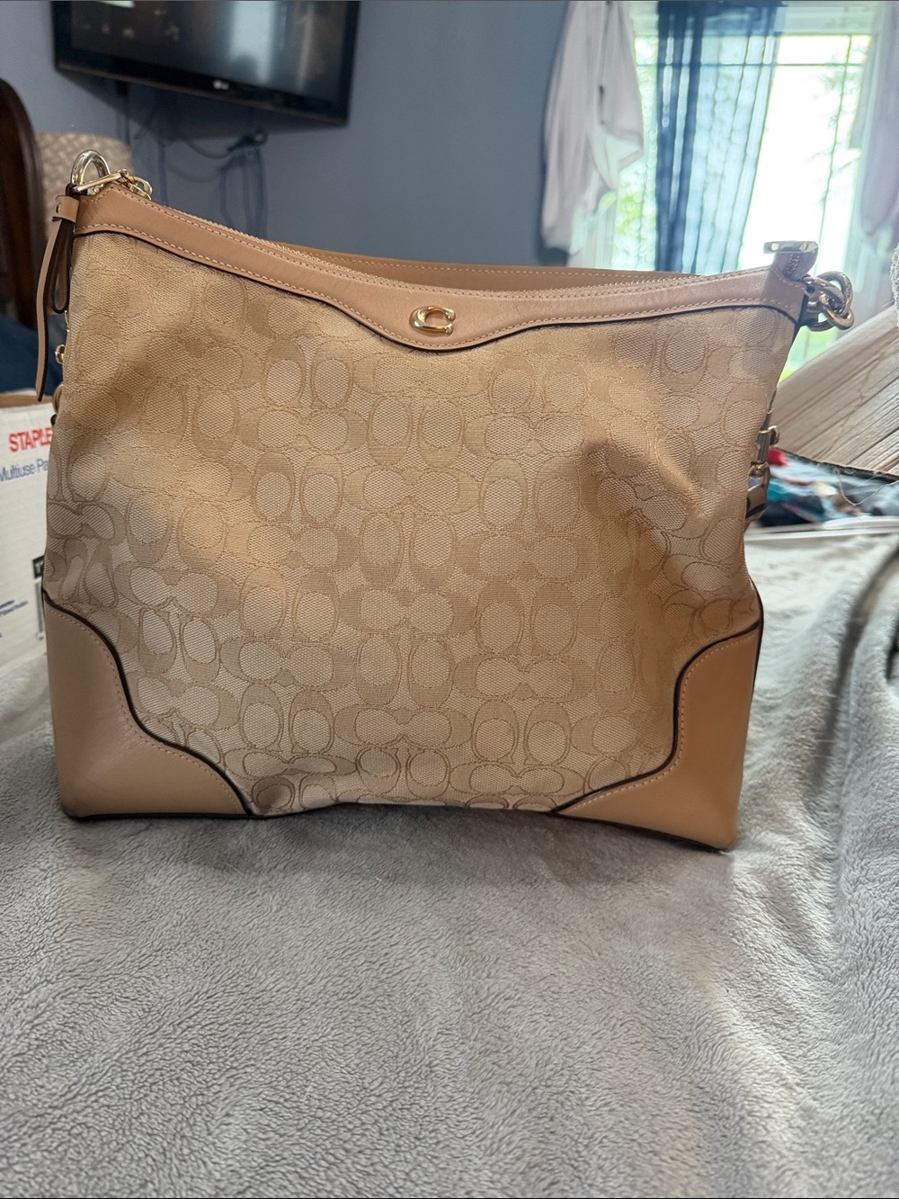 Coach Beige/Tan Signature Canvas Shoulder Bag or Crossbody